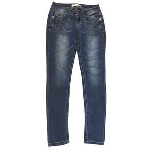 No Boundaries Jeans Size 5 Jrs Dark Blue Skinny Mineral Wash Beaded Pockets
